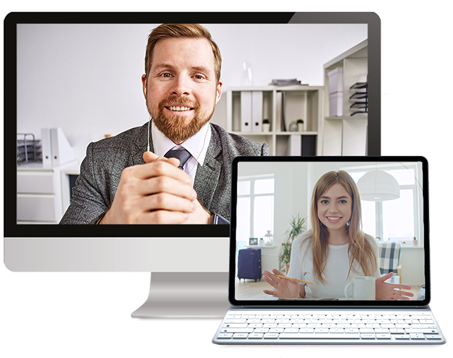 two people on two computer screens talking